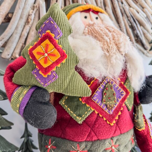 Traditional Cloth Santa Claus w/ Artsy Wool Blend Quilted Patchwork Style, 20" - Picture 3 of 11